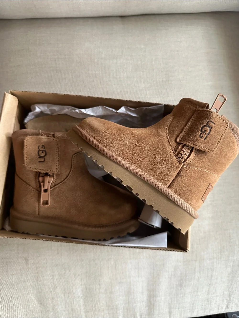 UGG Kids Chestnut Suede Zip Ankle Boots